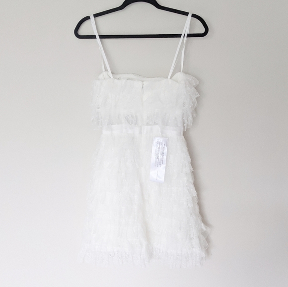 NEW BCBGMAXAZRIA x REVOLVE Off White Strapless Corset Ruffle Tiered Mini Dress 2 - Picture 7 of 10